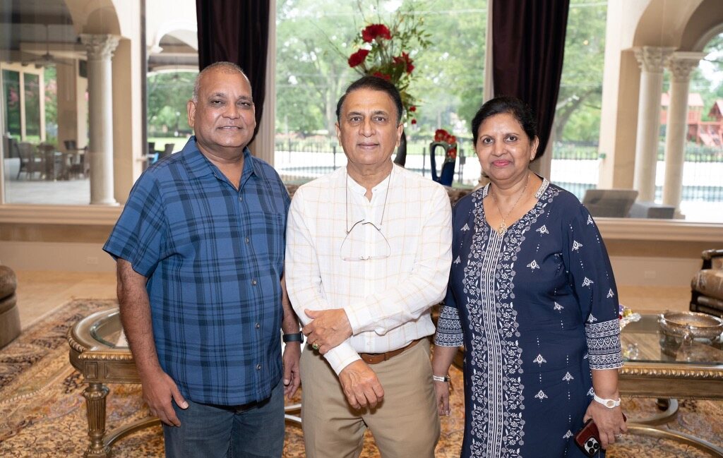 Brij and Sunita Agrawal with cricket legend Sunil Gavaskar